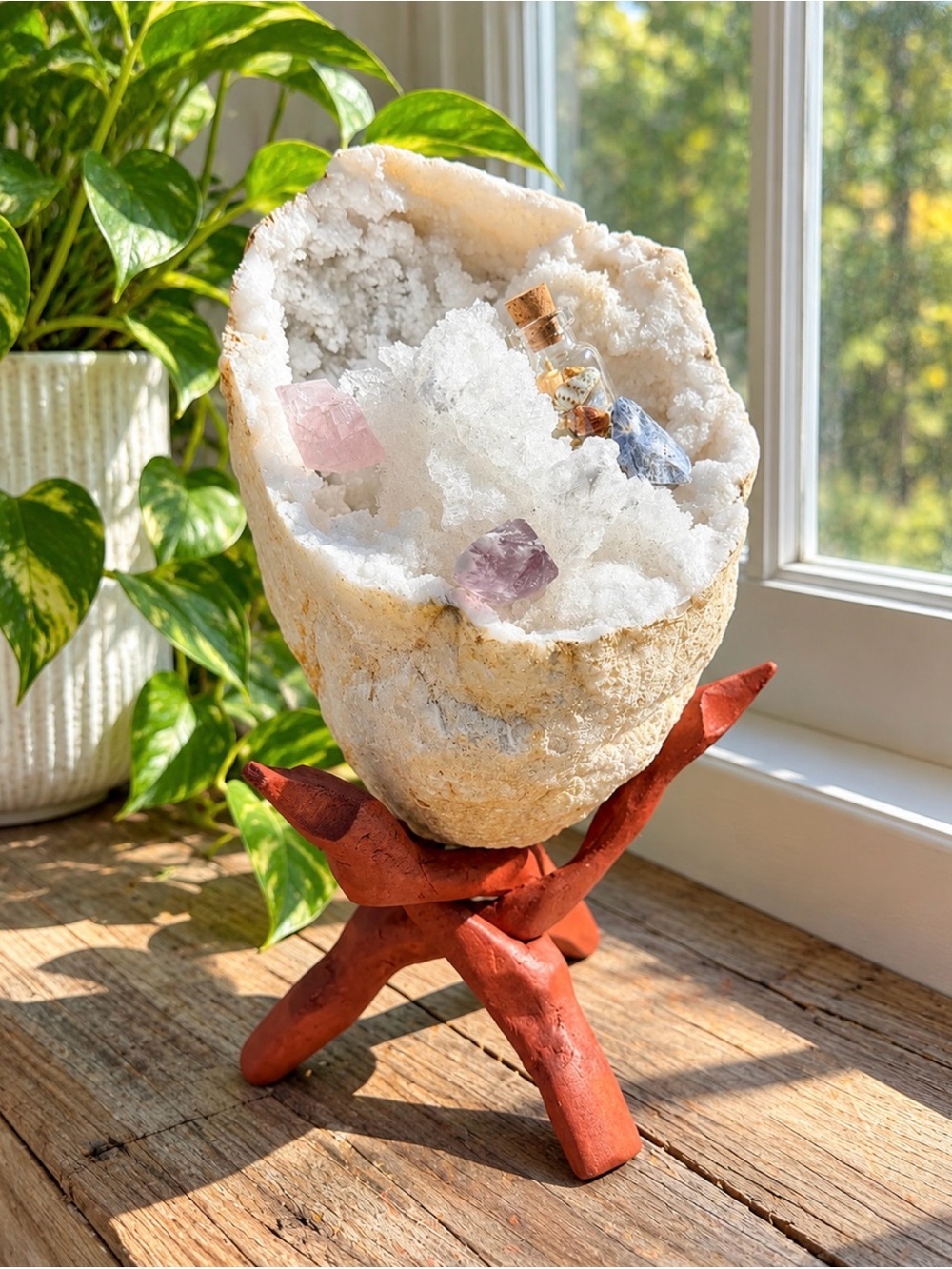 Crystal Geode | Amethyst | Sodalite | Rose Quartz | Cork Jar w/Mini SeaShells